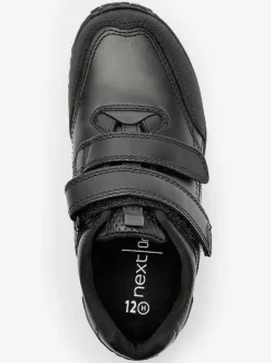 Next Black Extra Wide Fit (H) Leather Touch Fastening School Shoes New
