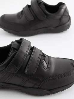 Next Black Extra Wide Fit (H) Leather Touch Fastening School Shoes New