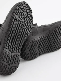 Next Black Extra Wide Fit (H) Leather Touch Fastening School Shoes New