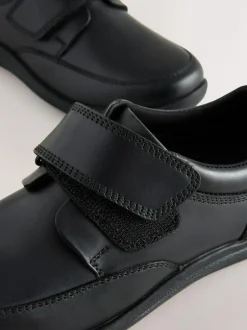 Next Black Extra Wide Fit (H) Leather 1 Strap Touch Fastening School Shoes
