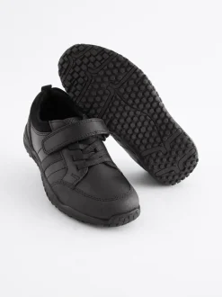 Next Black Extra Wide Fit (H) School Leather Elastic Lace Shoes Outlet