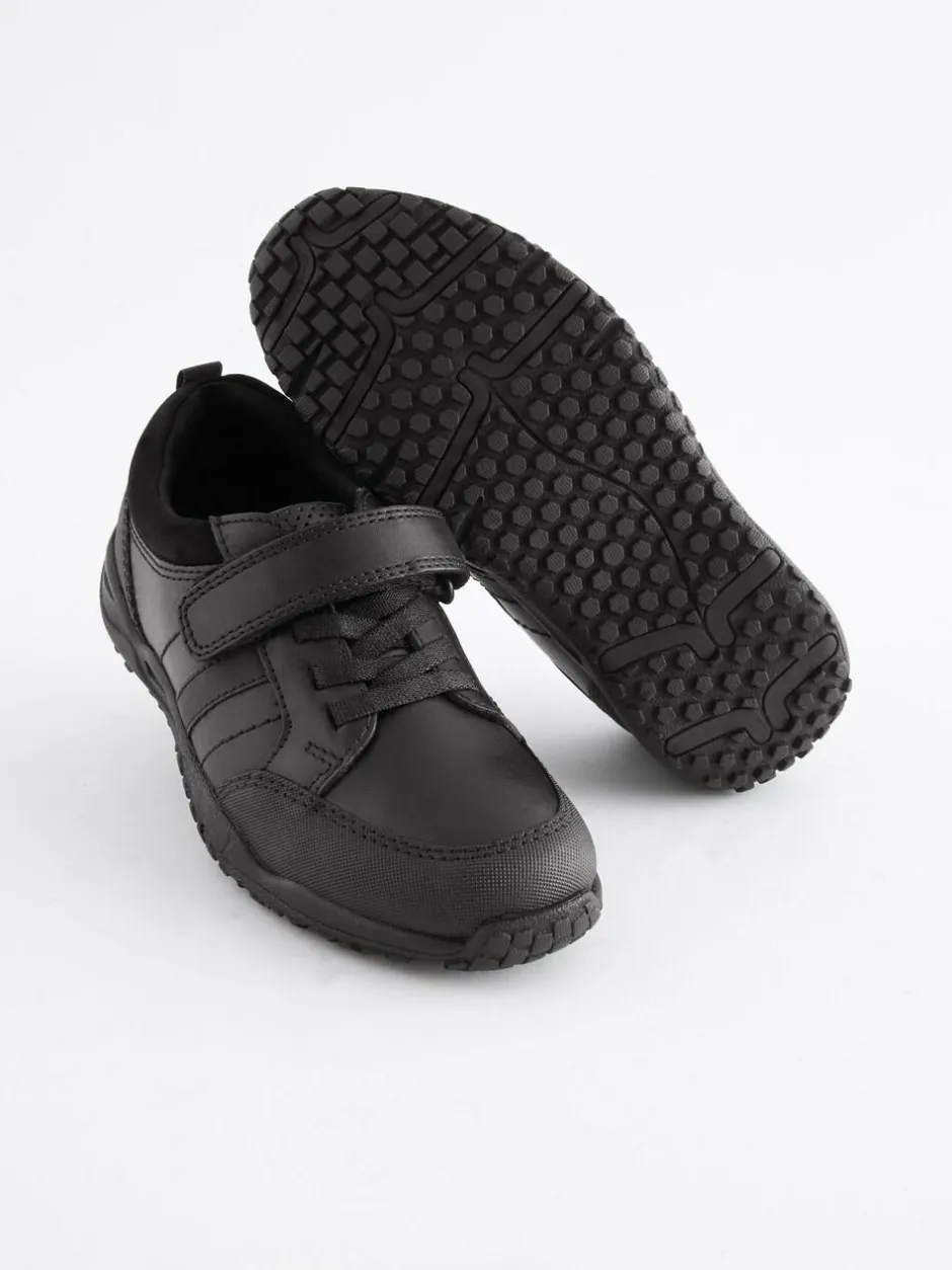 Next Black Extra Wide Fit (H) School Leather Elastic Lace Shoes Outlet