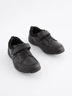 Next Black Extra Wide Fit (H) School Leather Elastic Lace Shoes Outlet