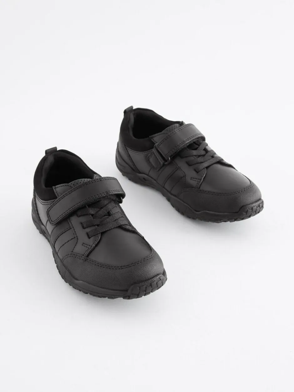 Next Black Extra Wide Fit (H) School Leather Elastic Lace Shoes Outlet