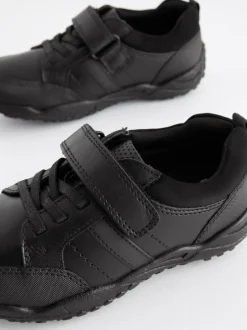 Next Black Extra Wide Fit (H) School Leather Elastic Lace Shoes Outlet