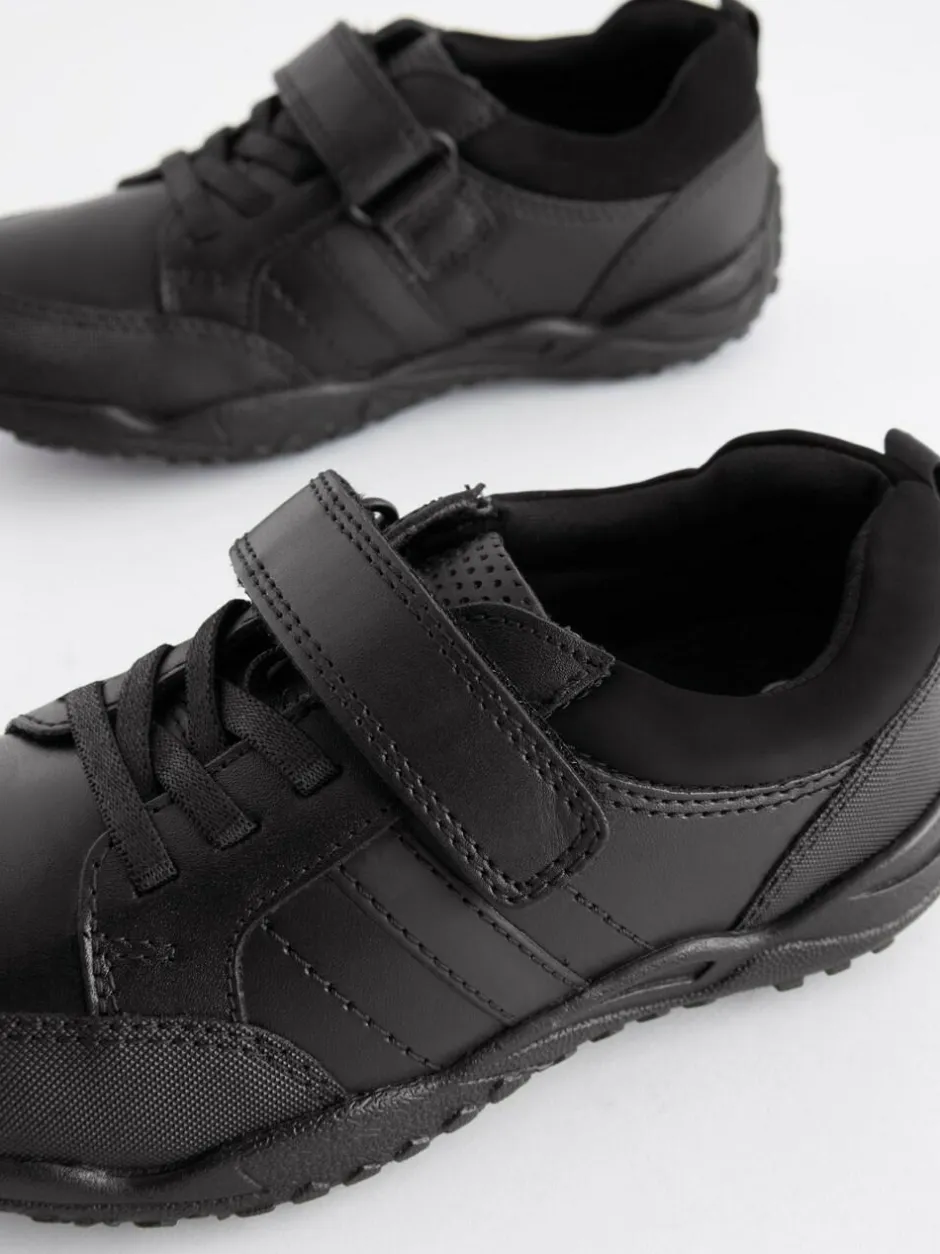 Next Black Extra Wide Fit (H) School Leather Elastic Lace Shoes Outlet