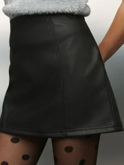 Next Faux Leather Mini Skirt Black Hot