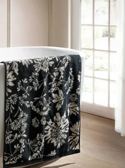 Next Black Floral 100% Cotton Towel Clearance