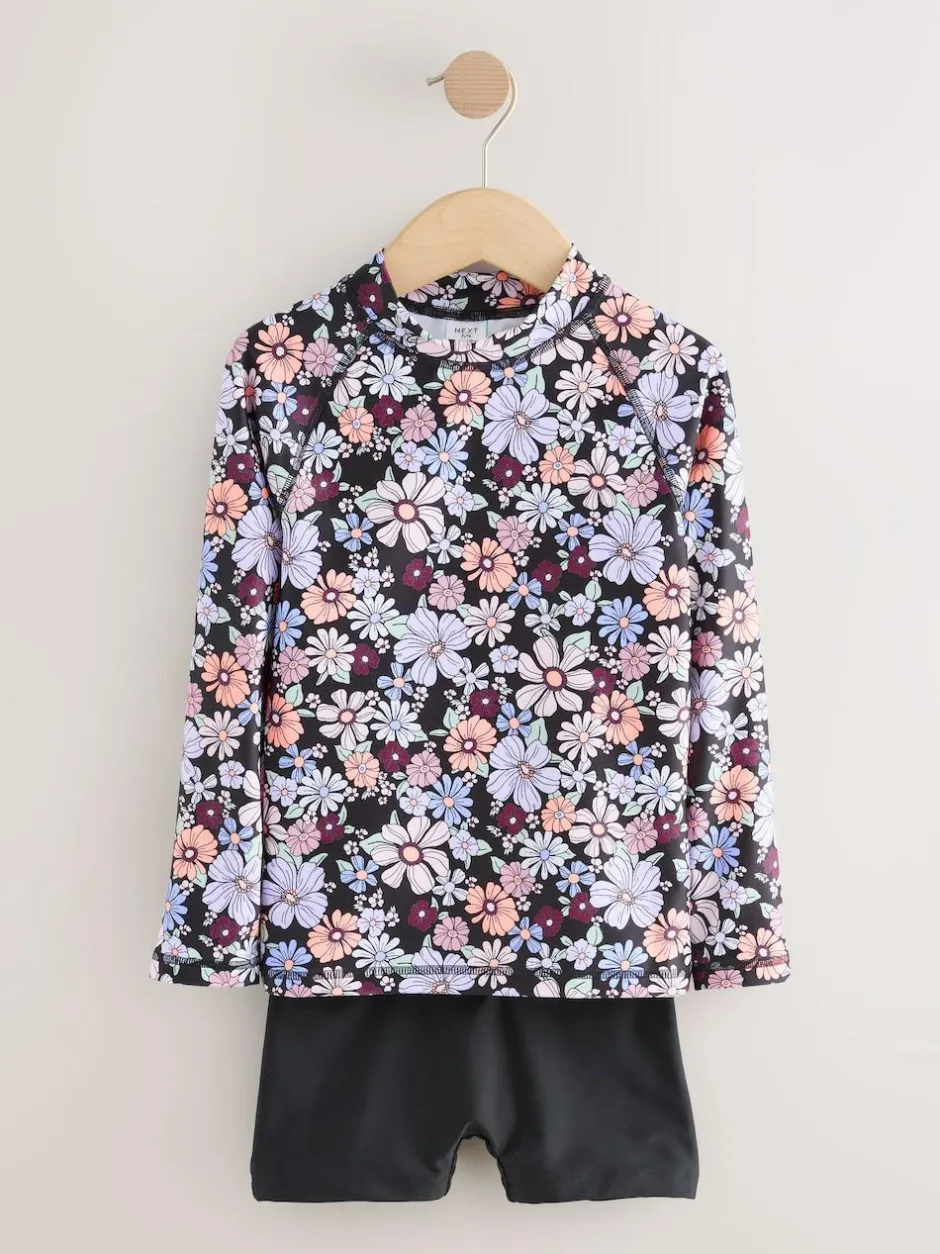 Next Long Sleeve Sunsafe Rash Vest And Shorts Set (3-16yrs) Black Floral Sale