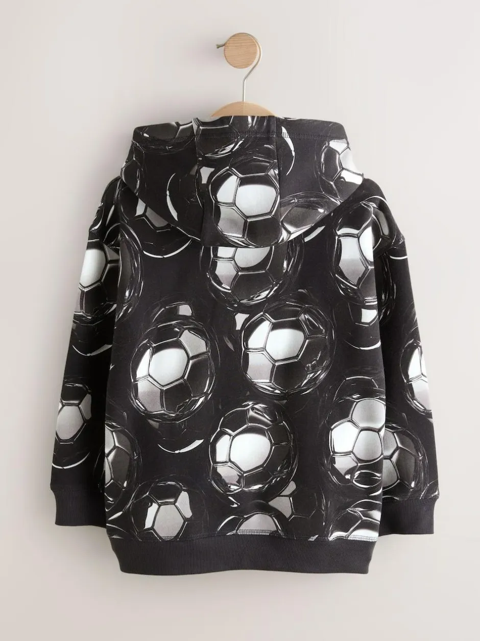 Next Black Football Print Older Boys Graphic Print Hoodie (3-16yrs)