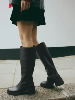 Next Black Forever Comfort® Chunky Heeled Round Toe Knee High Boots