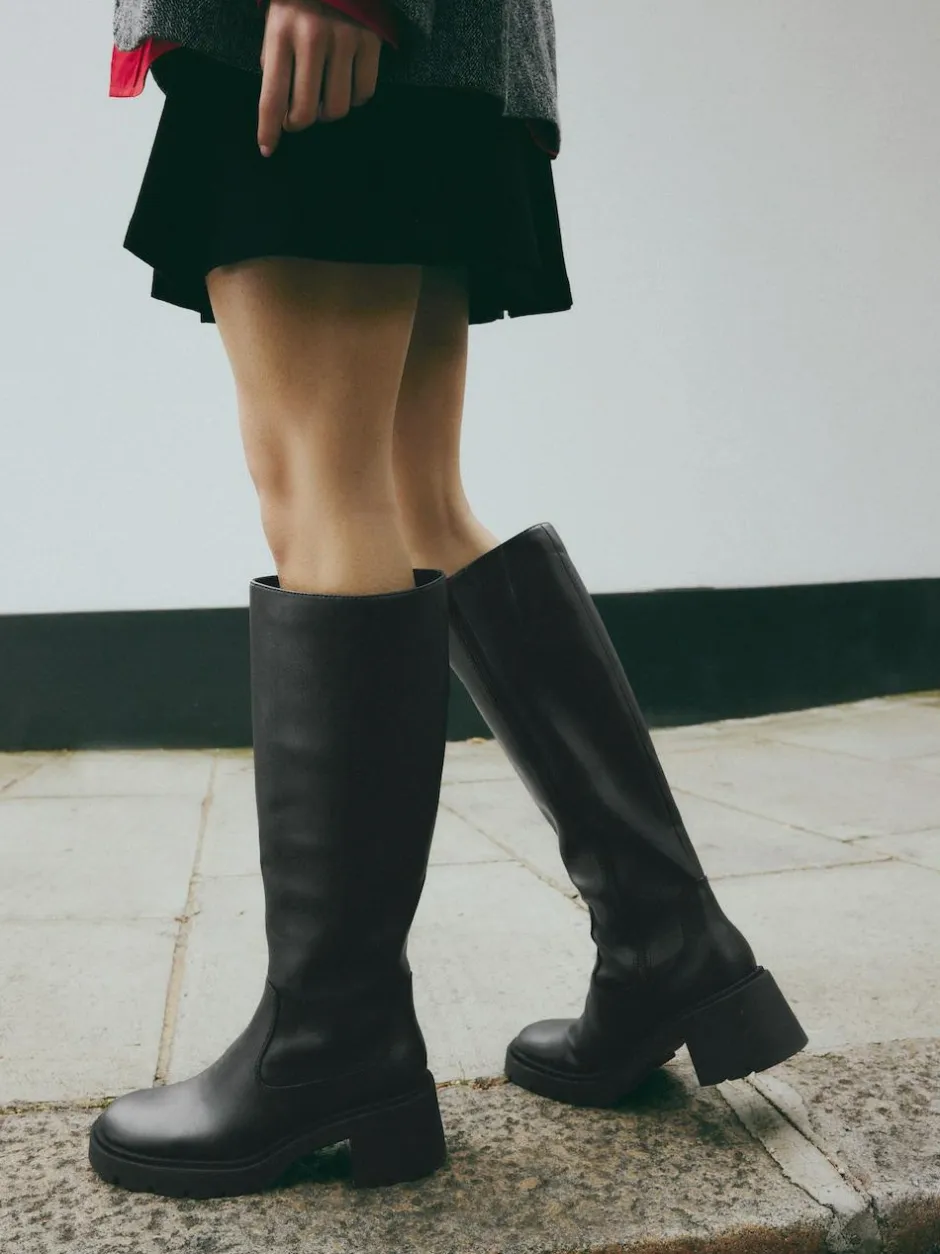 Next Black Forever Comfort® Chunky Heeled Round Toe Knee High Boots
