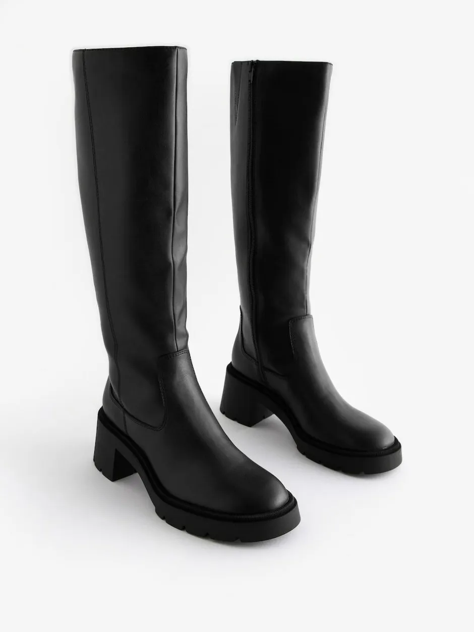 Next Black Forever Comfort® Chunky Heeled Round Toe Knee High Boots