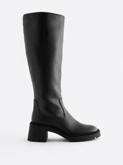 Next Black Forever Comfort® Chunky Heeled Round Toe Knee High Boots