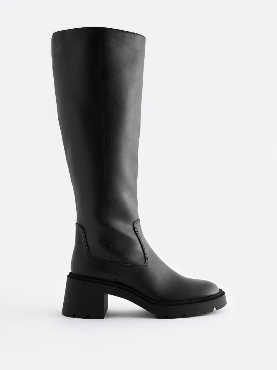 Next Black Forever Comfort® Chunky Heeled Round Toe Knee High Boots