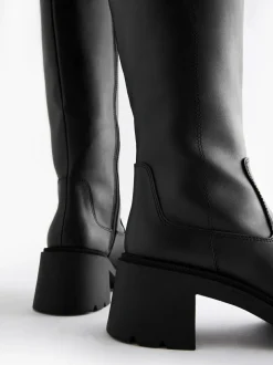 Next Black Forever Comfort® Chunky Heeled Round Toe Knee High Boots