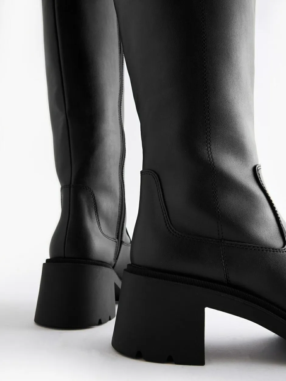 Next Black Forever Comfort® Chunky Heeled Round Toe Knee High Boots