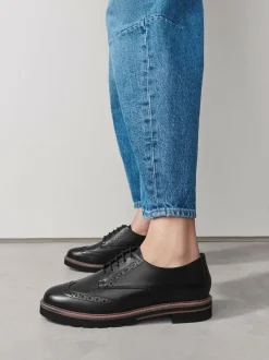 Next Black Forever Comfort® Leather Brogue Detailing Chunky Sole Lace-Up Shoes Outlet