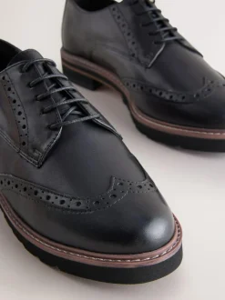 Next Black Forever Comfort® Leather Brogue Detailing Chunky Sole Lace-Up Shoes Outlet