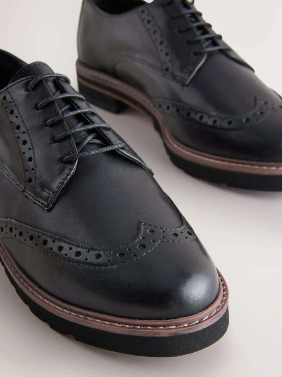 Next Black Forever Comfort® Leather Brogue Detailing Chunky Sole Lace-Up Shoes Outlet
