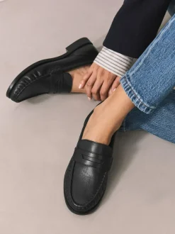 Next Black Forever Comfort® Leather Ruched Saddle Loafers Outlet