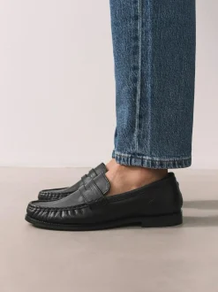 Next Black Forever Comfort® Leather Ruched Saddle Loafers Outlet