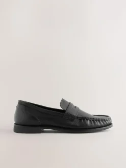 Next Black Forever Comfort® Leather Ruched Saddle Loafers Outlet