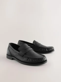 Next Black Forever Comfort® Leather Ruched Saddle Loafers Outlet