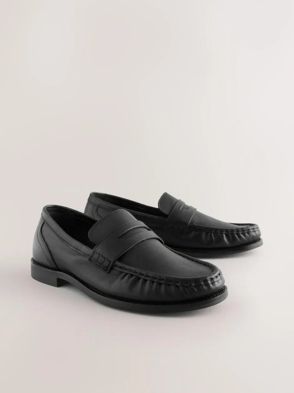 Next Black Forever Comfort® Leather Ruched Saddle Loafers Outlet