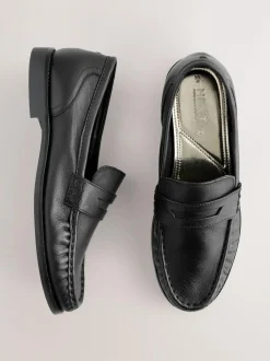 Next Black Forever Comfort® Leather Ruched Saddle Loafers Outlet
