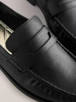 Next Black Forever Comfort® Leather Ruched Saddle Loafers Outlet