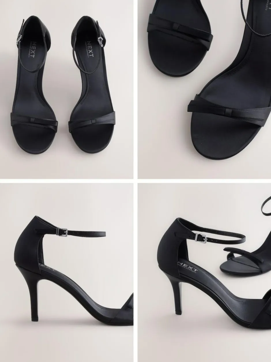 Next Forever Comfort® Mini Satin Bow Heeled Sandals Black Clearance
