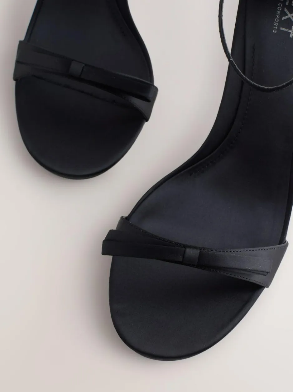 Next Forever Comfort® Mini Satin Bow Heeled Sandals Black Clearance