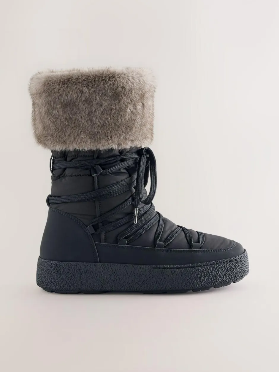 Next Black Forever Comfort® Water Repellent Finish Faux Fur Lined Boots Hot