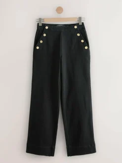 Next Gold Button Front Wide Leg Jeans Black Discount