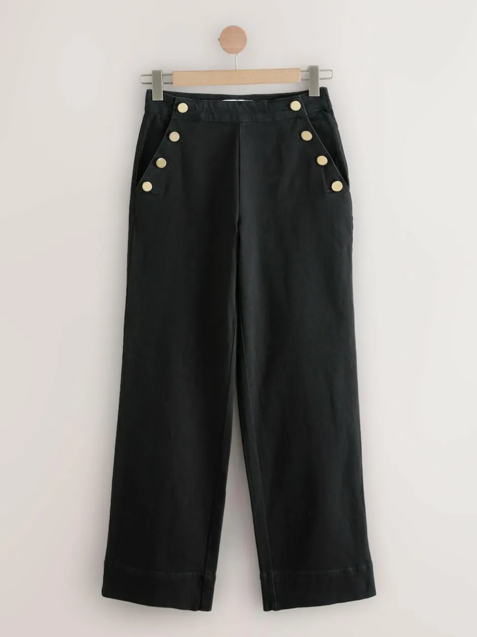 Next Gold Button Front Wide Leg Jeans Black Discount