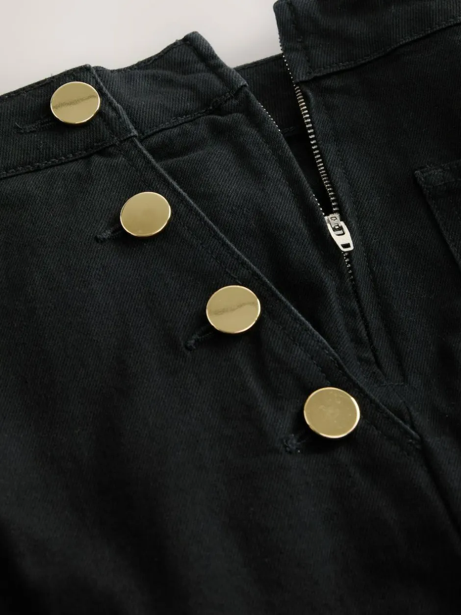 Next Gold Button Front Wide Leg Jeans Black Discount