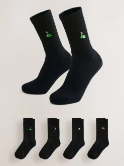 Next Black Golf Embroiderd Sports Socks 4 Pack Best