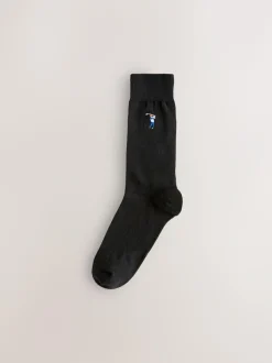 Next Fun Embroidered Socks 5 Pack Black Golfing New