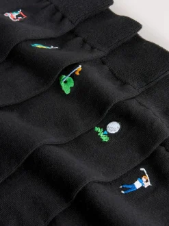 Next Fun Embroidered Socks 5 Pack Black Golfing New