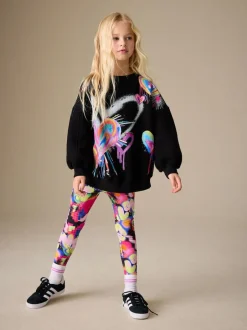 Next Sweatshirt and Leggings Set (3-16yrs) Black Graffiti Heart Outlet