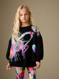 Next Sweatshirt and Leggings Set (3-16yrs) Black Graffiti Heart Outlet