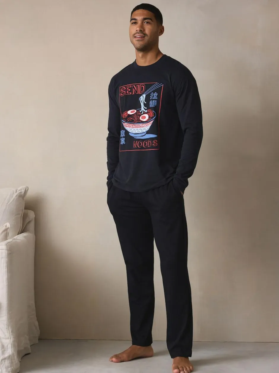 Next Graphic Long Sleeve Jersey Pyjamas Set Black Outlet