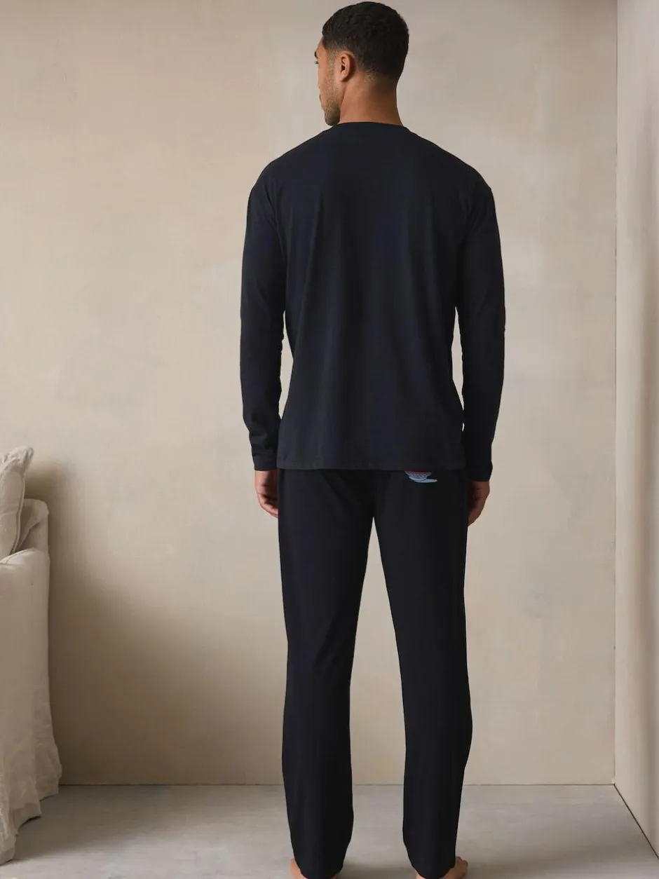 Next Graphic Long Sleeve Jersey Pyjamas Set Black Outlet