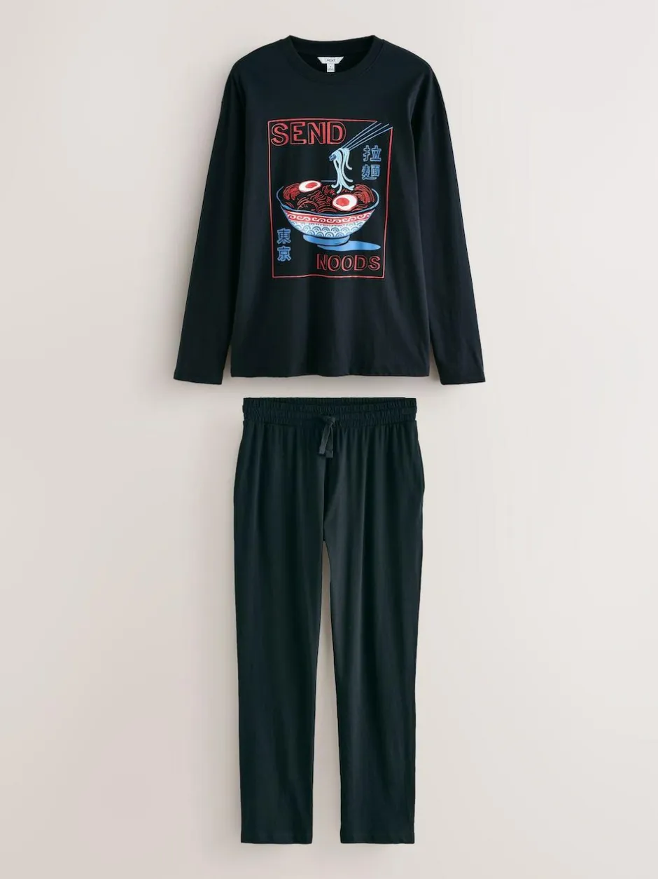 Next Graphic Long Sleeve Jersey Pyjamas Set Black Outlet