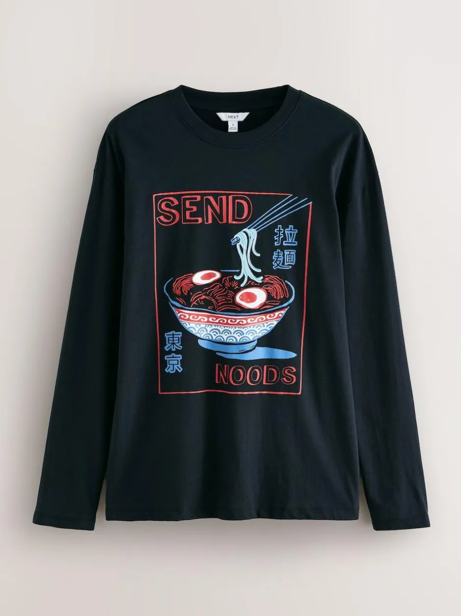 Next Graphic Long Sleeve Jersey Pyjamas Set Black Outlet