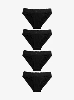 Next Black High Leg Cotton Lace Knickers 4 Pack Clearance