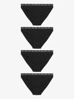 Next Black High Leg Cotton Logo Knickers 4 Pack Discount