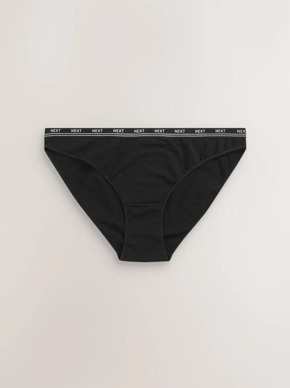 Next High Leg Cotton Logo Knickers 7 Pack Black Online