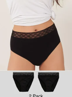 Next Black High Leg Medium Flow Period Knickers 2 Pack Clearance
